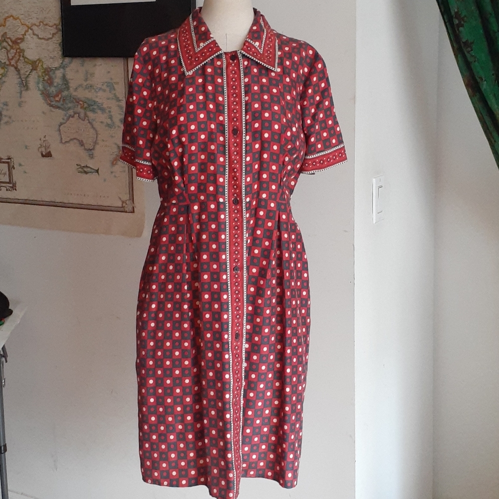 Kate Hill 100% Silk Geometric Midi Dress Size 12
